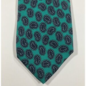 Vintage Robert Talbott Teal Green Foulard Paisley Silk Necktie Hand Sewn USA